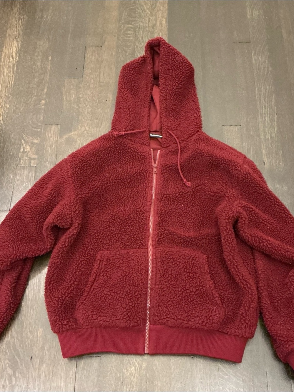 Brandy Melville Maroon Teddy Fleece Zip-Up Hoodie O/S